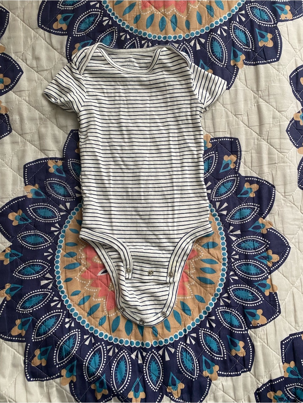 Carter's White Short-Sleeve Striped Baby Bodysuit with Black Stripes